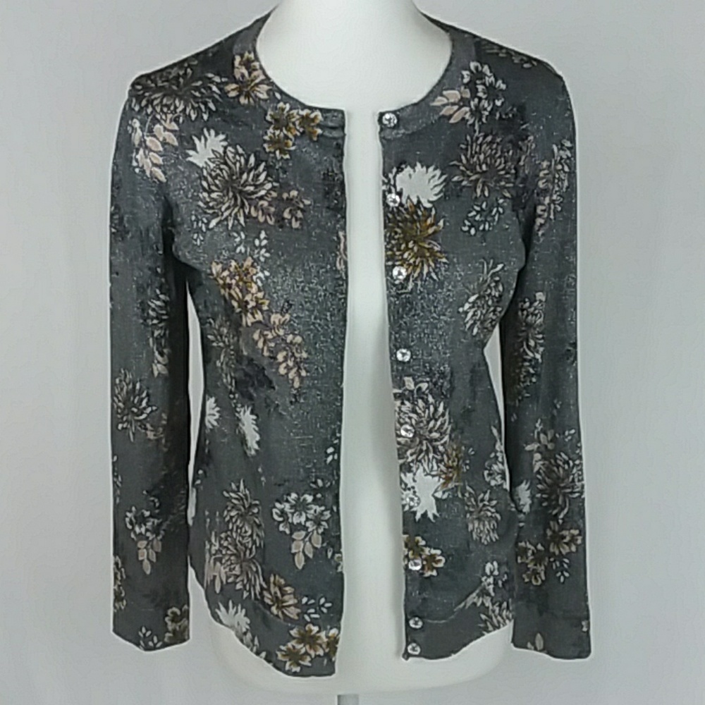 Silver Metallic Long Sleeve Festive Cardigan Lg